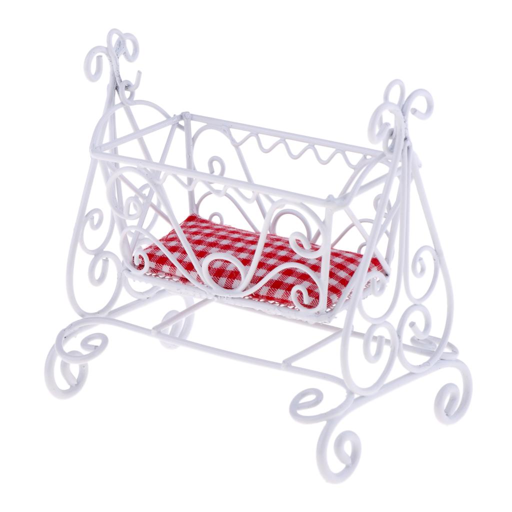 Mini Metal Cradle Rocking Bed 1:12 Dollhouse Garden Kids Bedroom DIY Kits