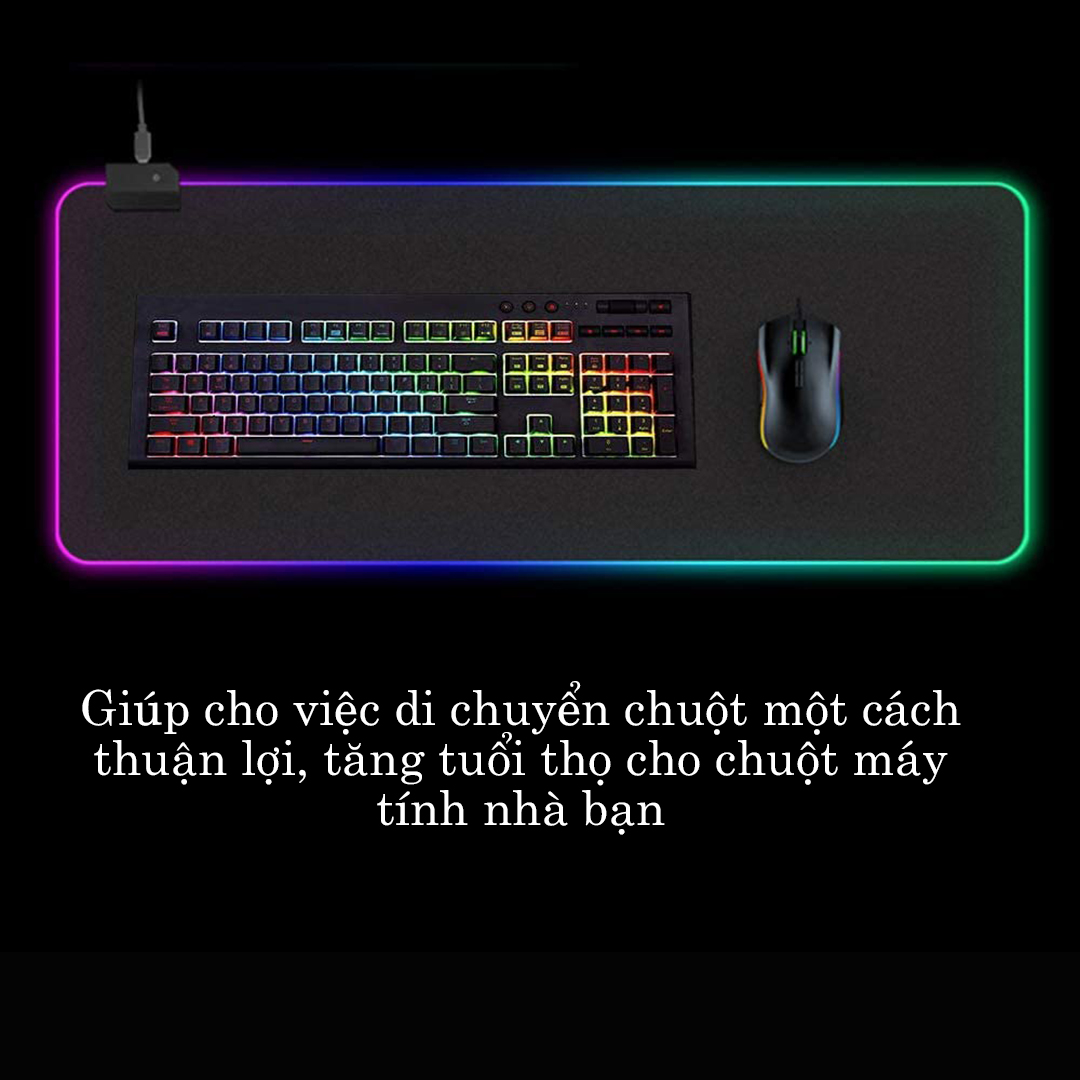 Miếng lót chuột LED RGB bàn di chuột led 7 màu đơn và 3 hiệu ứng ánh sáng chống trượt