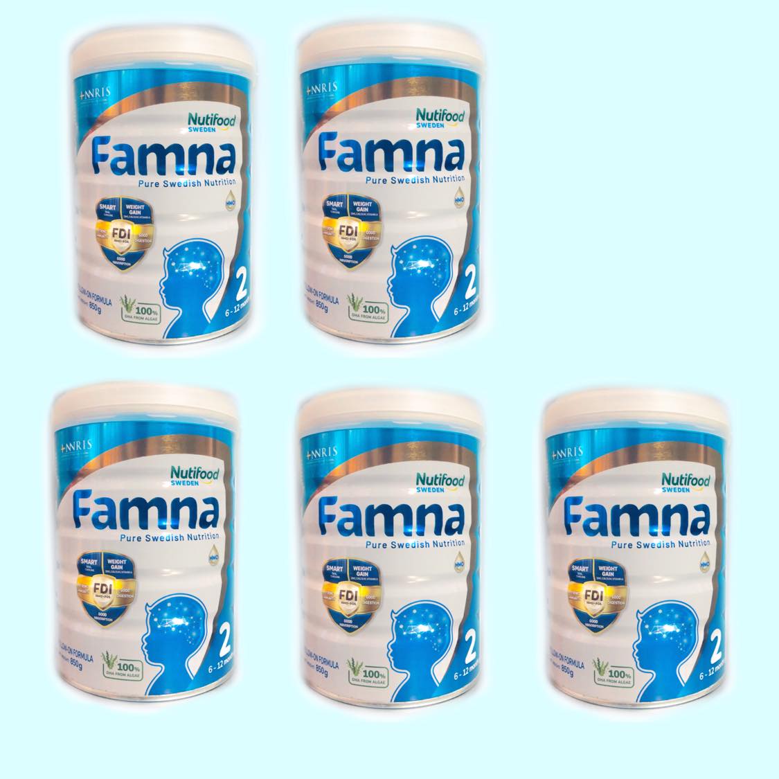 Bộ 5 lon sữa Famna step 2 - Đề kháng khoẻ, tiêu hoá tốt, bé cao lớn và thông minh - Hàng chính hãng của NutiFood