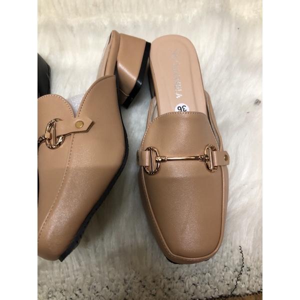 Giày sục nữ quai da mềm gót vuông 3p