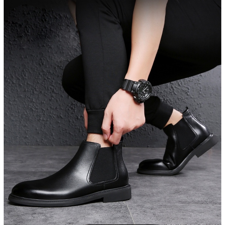 Chelsea Boots Nam Cổ Lửng Form Cực Chuẩn Cổ Chun Tôn Dáng