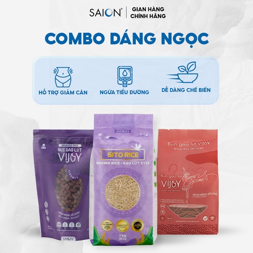 Combo Gạo Bún Nui Mì Lứt VIJOY Dáng Ngọc