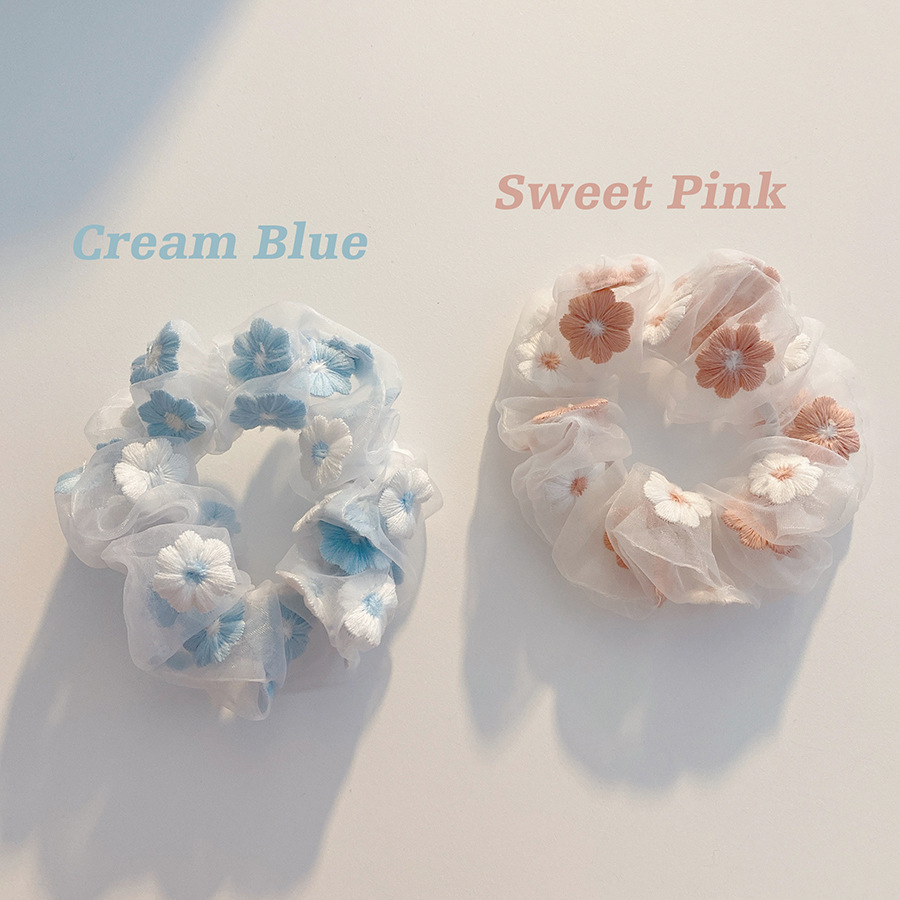 Scrunchies Dây cột tóc Hoa thêu 9X Style Dễ thương