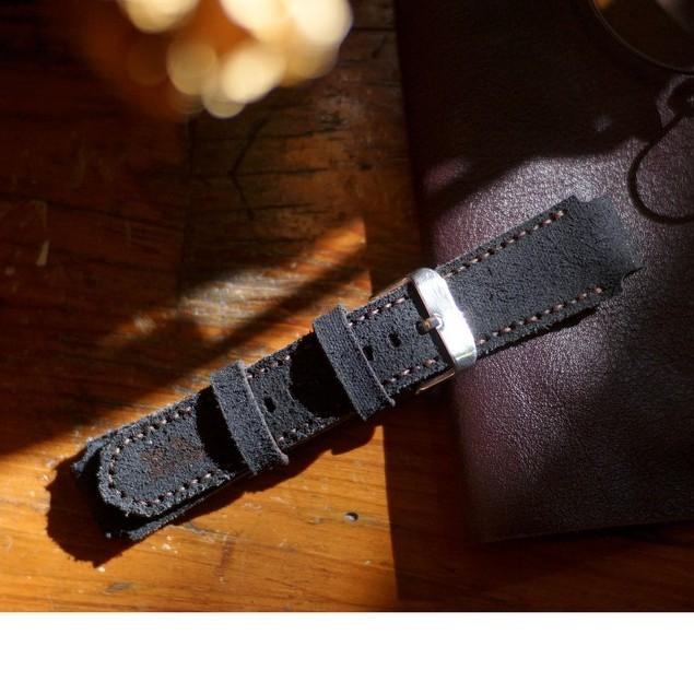 Dây đồng hồ RAM Leather da bò lộn đen tuyền - RAM classic 1966