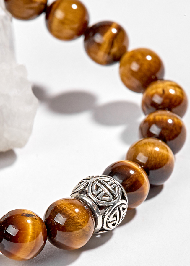 Vòng thạch anh mắt hổ vàng nâu phối charm bạc Ngọc Quý Gemstones