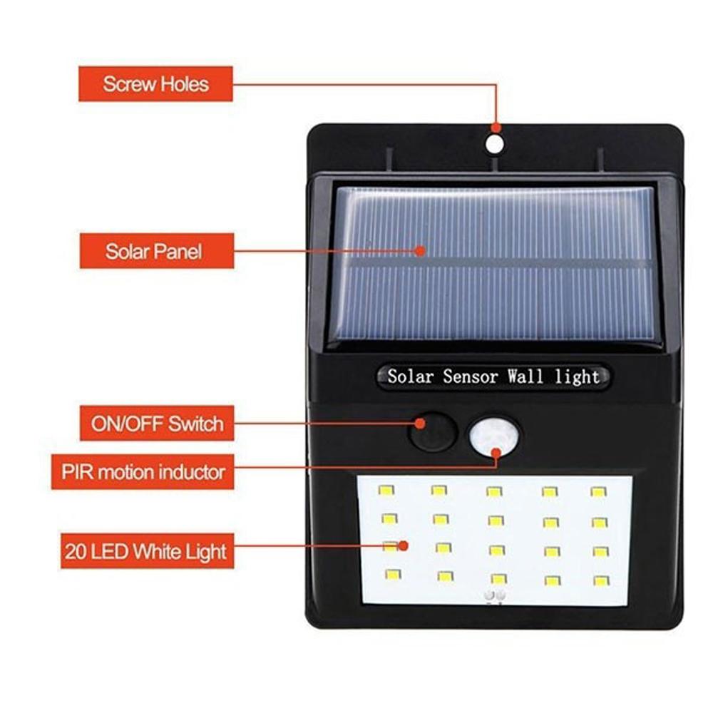 Đèn tường cảm biến chuyển động năng lượng mặt trời 20 LED