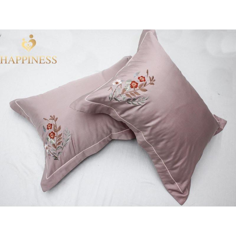 Vỏ Gối Đầu lụa satin đẹp thêu happiness