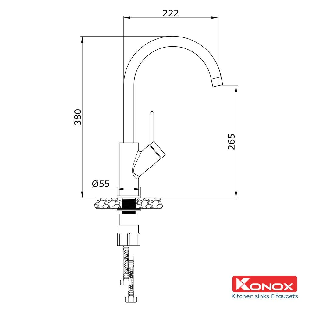 Vòi rửa bát nóng lạnh KONOX Modo Chrome, bề mặt mạ PVD Chrome 5 lớp, lõi hợp kim đồng 61% tiêu chuẩn Châu Âu CW617N