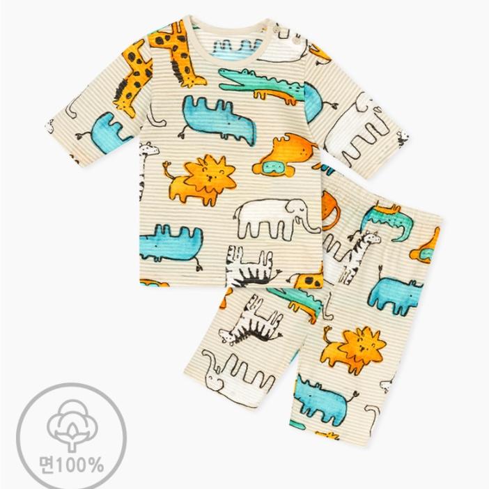 Đồ bộ quần áo thun cotton lửng mùa hè cho bé trai Unifriend Hàn Quốc U2021-7