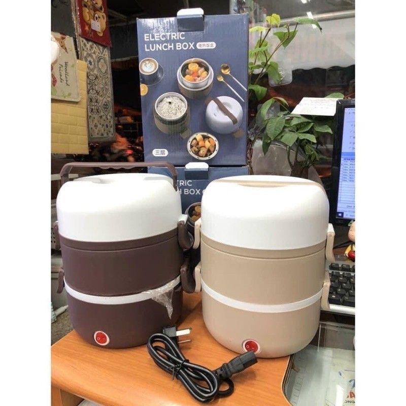 HỘP CƠM VĂN PHÒNG GIỮ NHIỆT 3 CẮM ĐIỆN HÂM NÓNG THỨC ĂN - CẶP LỒNG GIỮ NHIỆT 3 TẦNG RUỘT INOX
