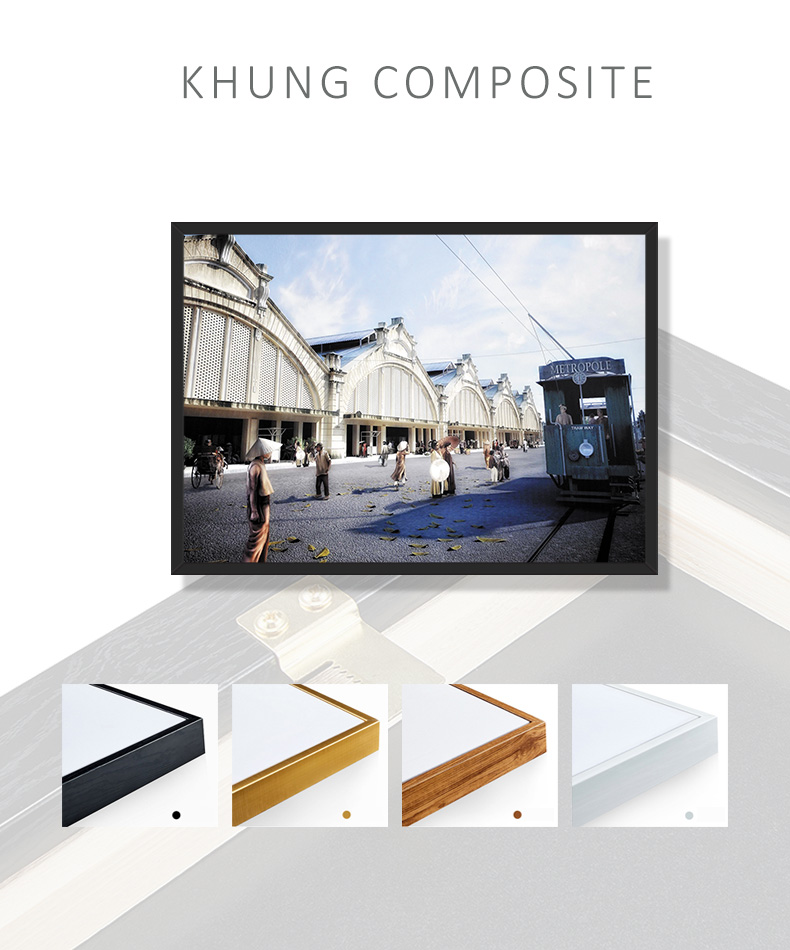 Tranh lụa Màu nước Phong cảnh Khu Chợ Đồng Xuân Hà Nội xưa cao cấp Trang trí Phòng khách. (Bộ 1 bức), Khung hợp nhôm chống ẩm, bền, đẹp, nhiều kích thước. Phù hợp nhiều không gian sang trọng