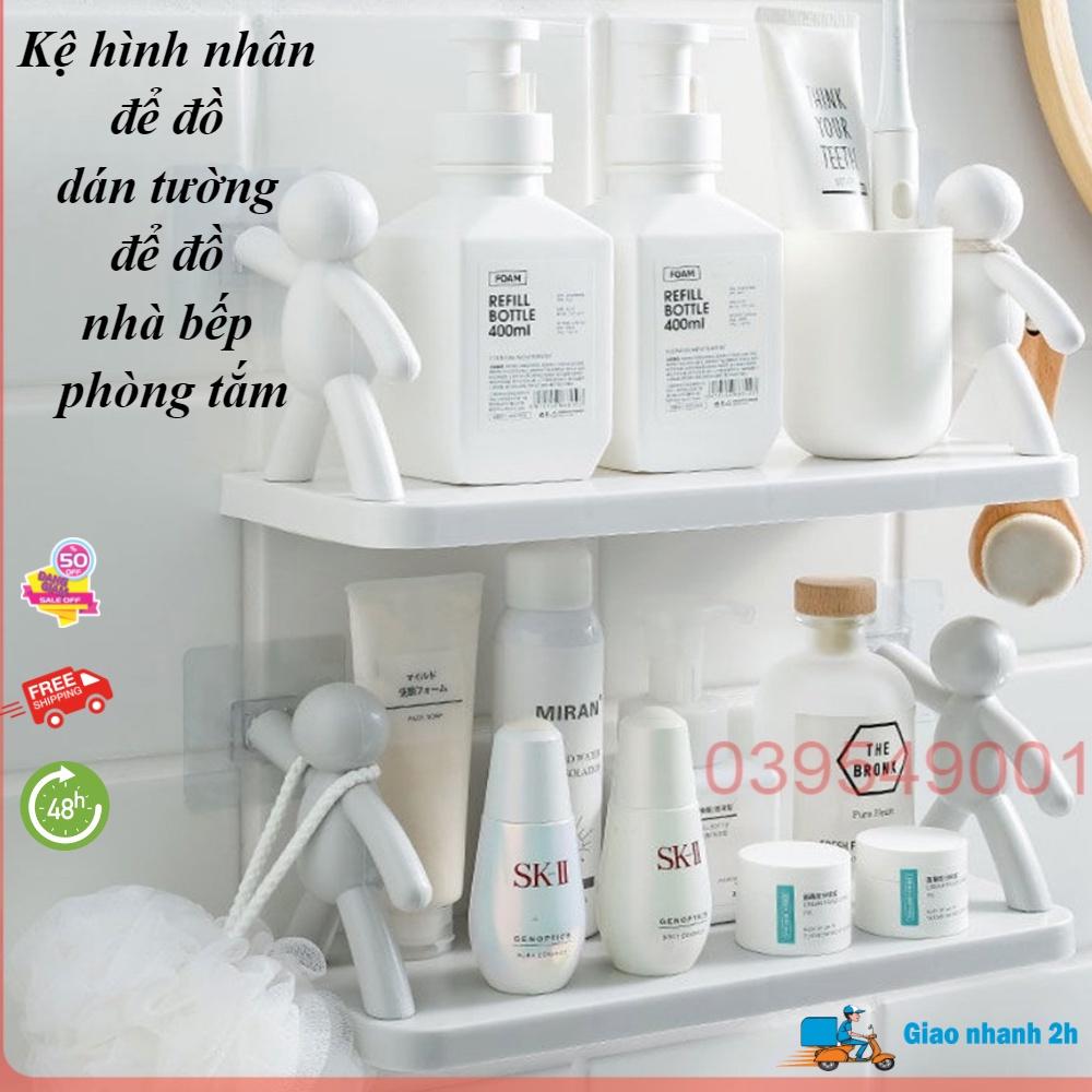 Kệ phòng tắm hình nhân để đồ dán tường để đồ nhà bếp chất liệu nhựa PP chắc chắn tiện lợi không cần khoan đục