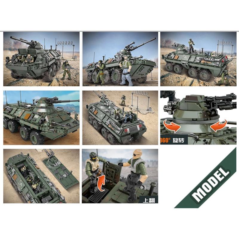 Đồ chơi Lắp ráp Xe thiết giáp M1127, Block 787A Stryker Vehicle, Xếp hình thông minh, Mô hình Quân sự