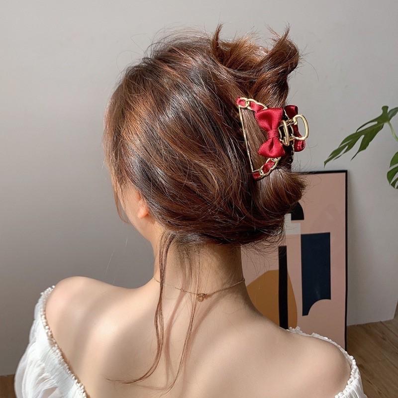 Kẹp gấp tóc kim loại phối ruy băng gắp tóc sang trọng