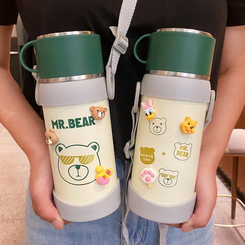 650Ml Gấu Bình Giữ Nhiệt Cốc Hoạt Hình Dễ Thương Trẻ Em Bé Gái Bé Trai Nảy Bình Nước 304 Bình Giữ Nhiệt Chân Không Thép Không Gỉ Cupup