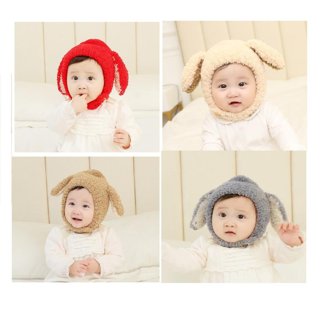 Combo 2 mũ len lông cừu cài cúc tai thỏ cho bé trai bé gái từ 3 tháng đến 6 tuổi