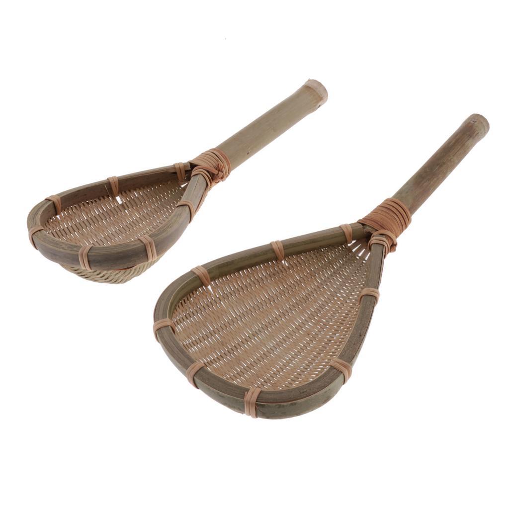 Handmade Bamboo Food Mesh Strainer Woven Rice Strainer Colander Spoon