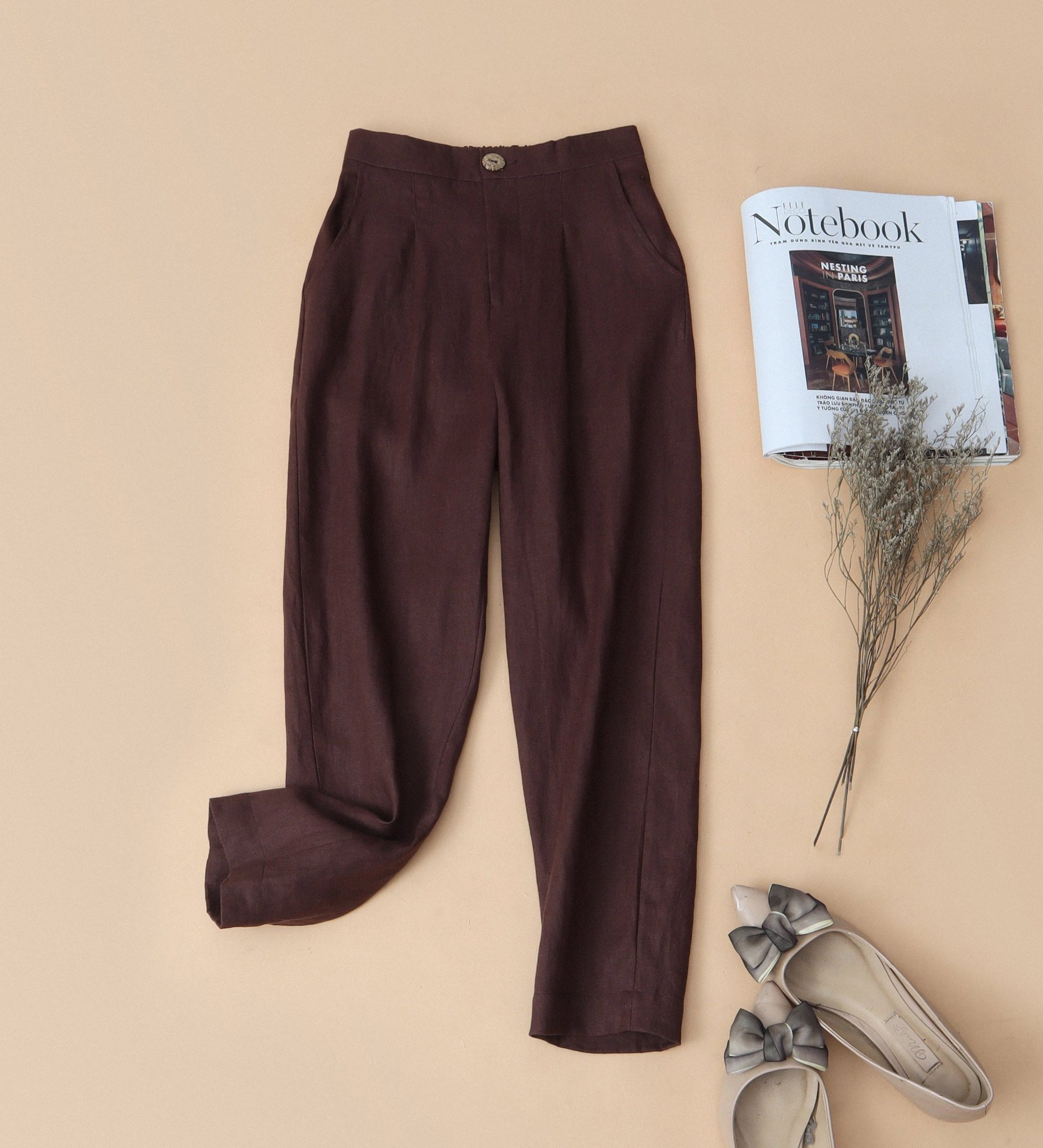 Quần côn Linen tưng KACHISA màu nâu đậm