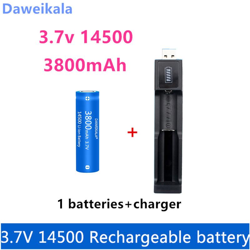 2022 Mới 14500 Pin Li-ion 3.7V 3800mah pin sạc cho đèn pin Đồ chơi đèn pin LED + giao hàng miễn phí + Sạc Màu sắc: 10 cái