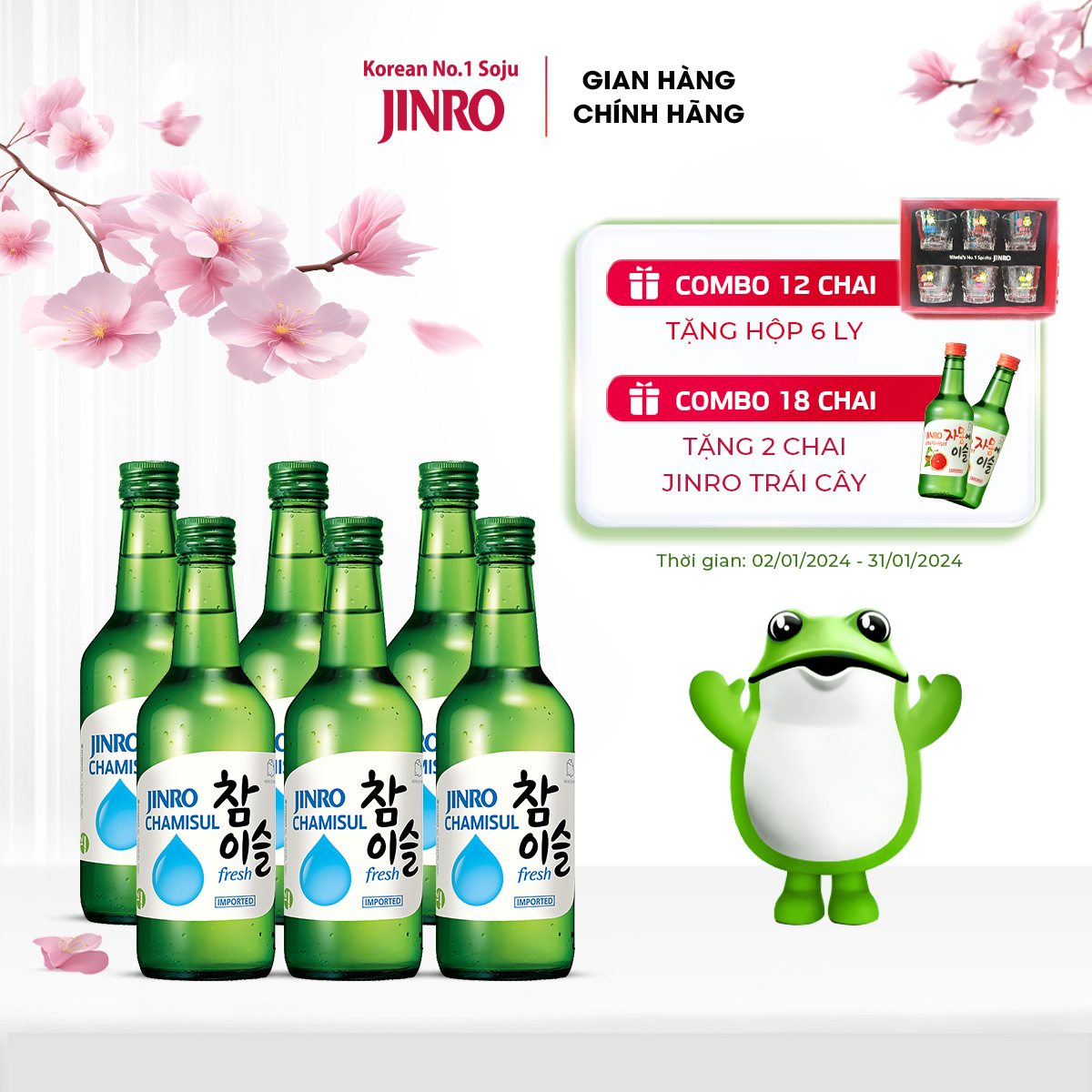 Soju Hàn Quốc JINRO FRESH 360ml - Combo 6 chai