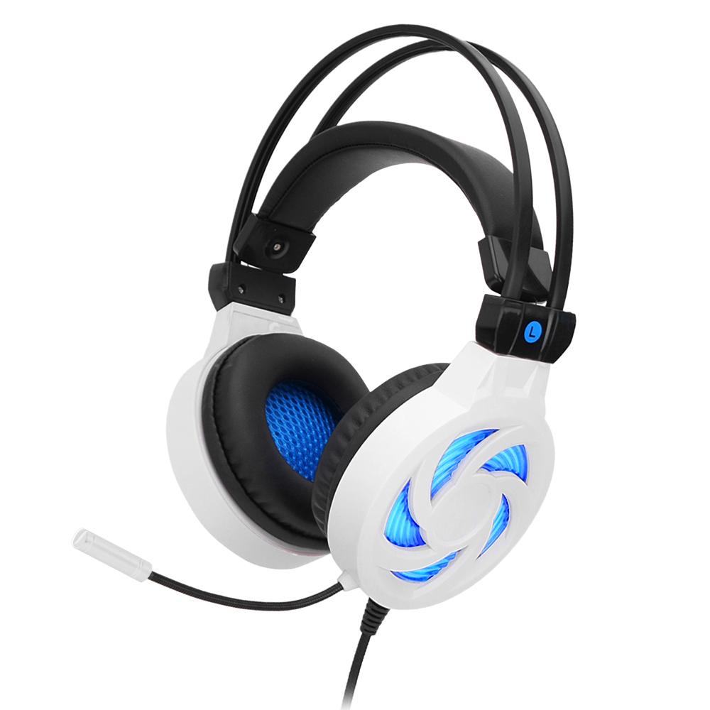 Tai nghe chơi game âm thanh nổi 3,5 mm Siêu trầm trên tai Tai nghe Đèn LED màu xanh lam có Mic cho Máy tính xách tay PC Màu trắng