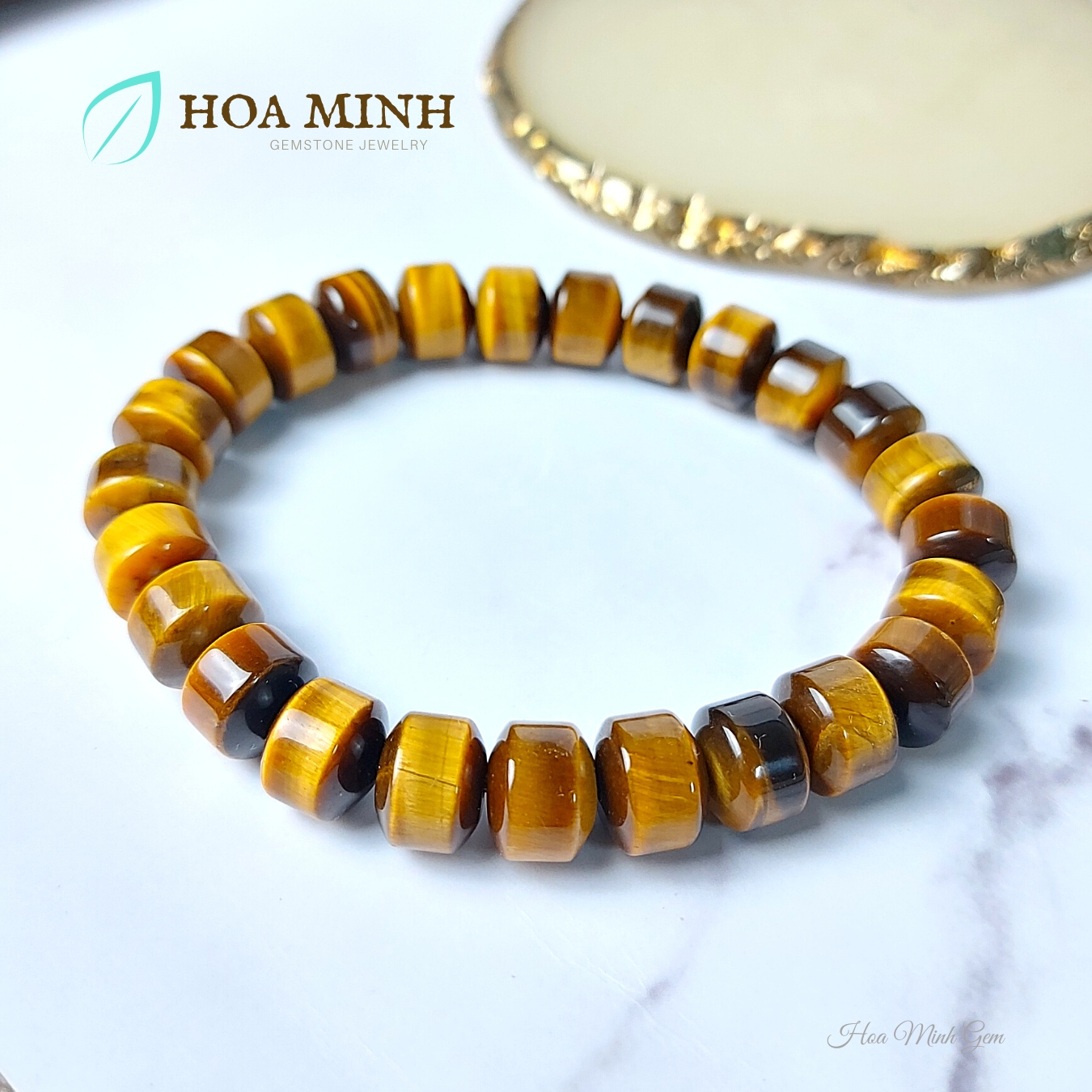 Vòng tay phong thủy đá Mắt Hổ vàng nâu tự nhiên kiểu bánh xe loại 5A size hạt 10 li, tài lộc vượng phát vòng tay nam vòng tay nữ