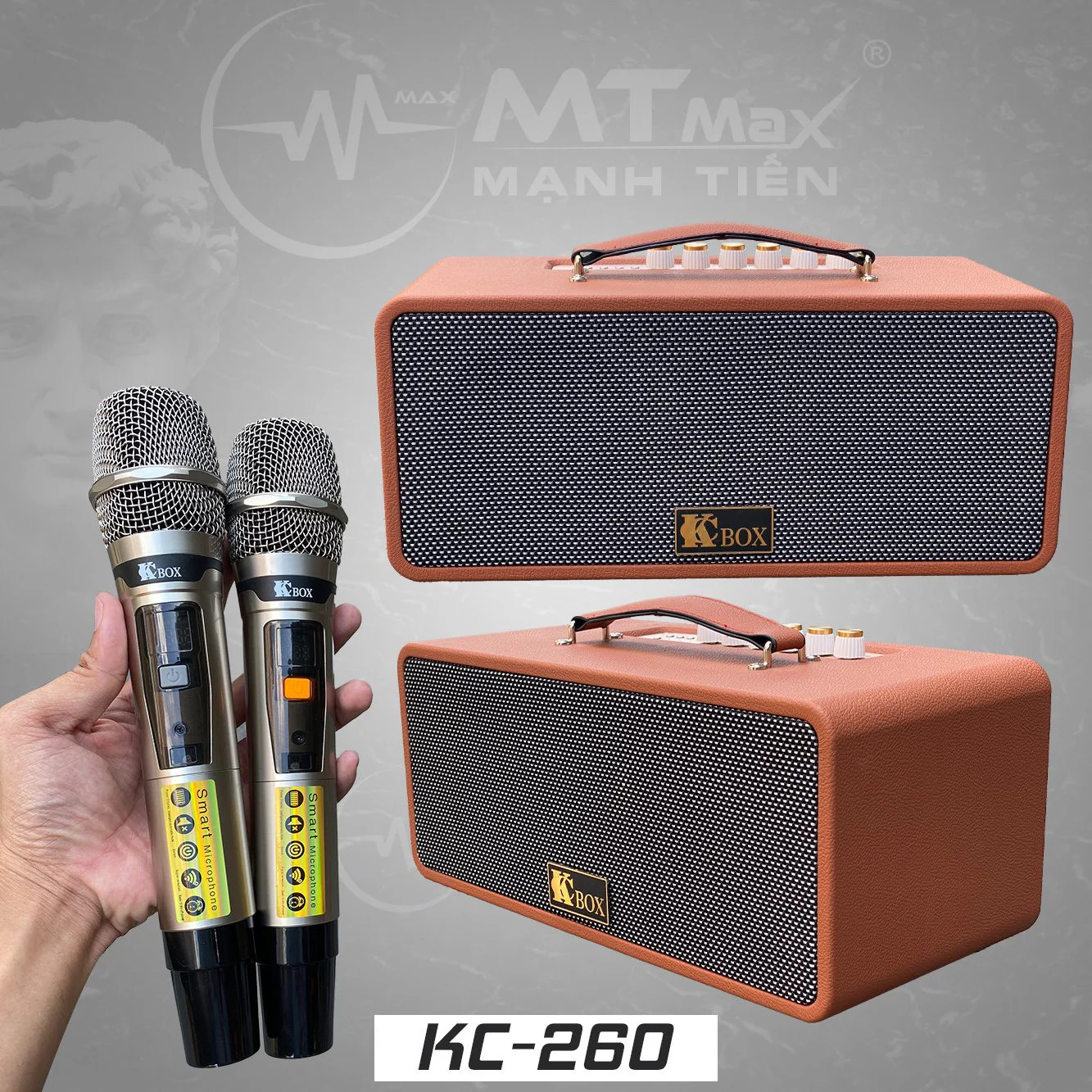 Loa Karaoke Bluetooth Di Động KCBOX KC260 200W kèm 2 mic không dây UHF 2 loa bass + 1 loa treble + 1 loa trung