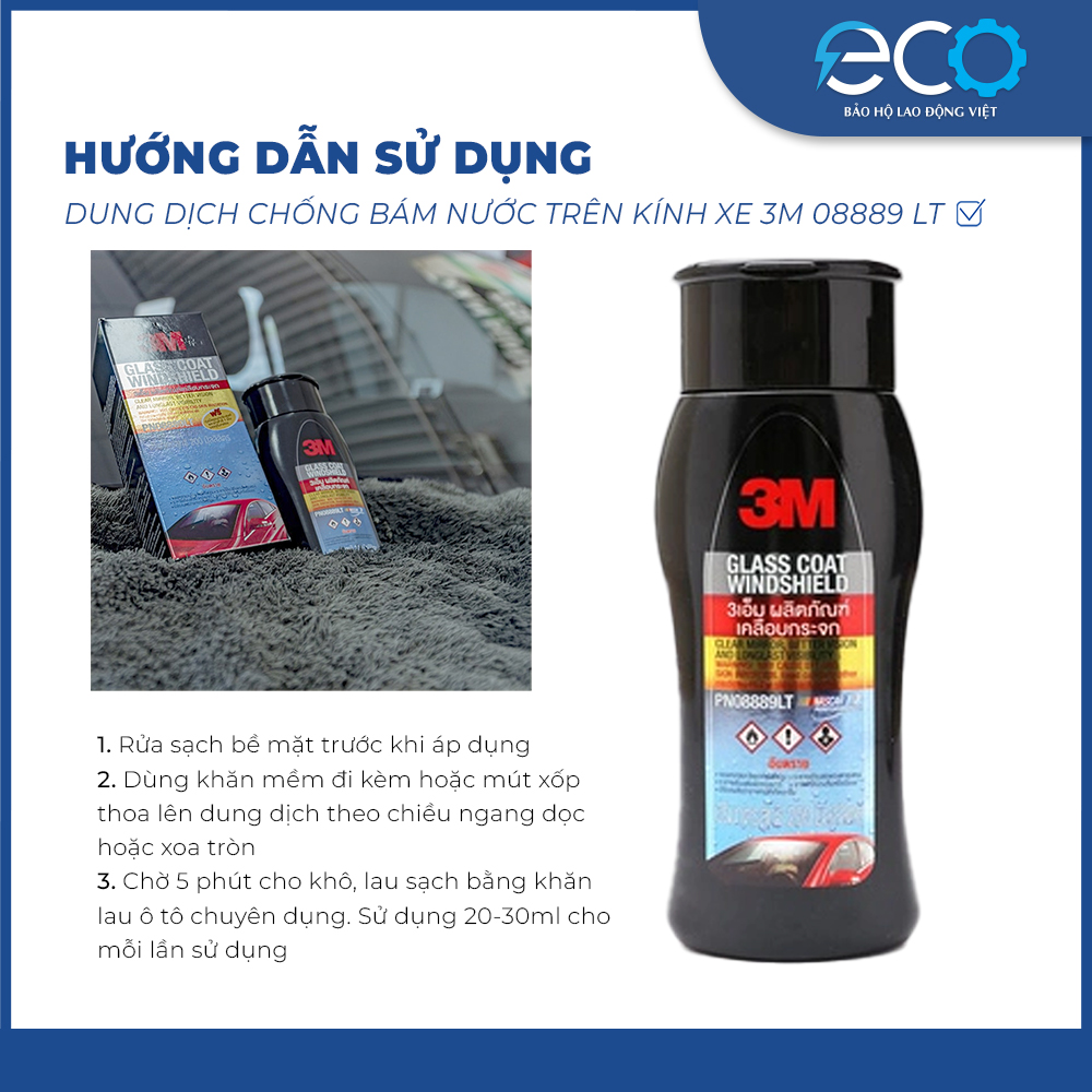 Dung dịch chống bám nước trên kính xe, chai chống bám nước kính ô tô, chống bám nước gương hậu 3M 08889LT Chai chống bám