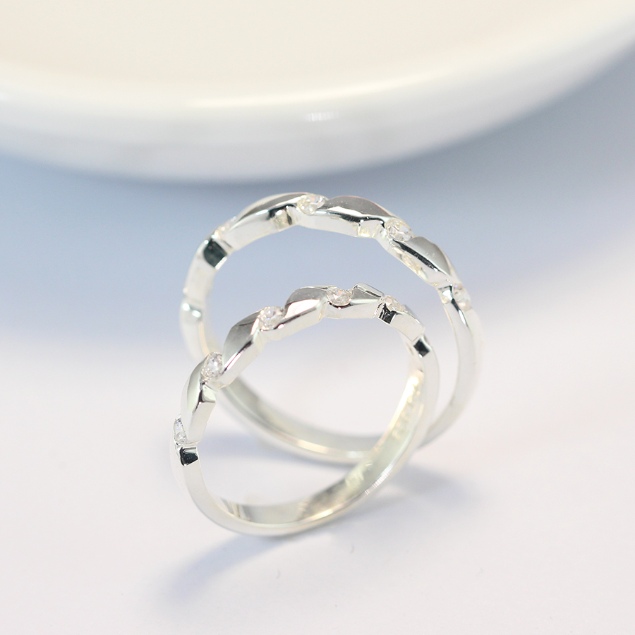 Nhẫn đôi bạc đính đá cách điệu ND0366