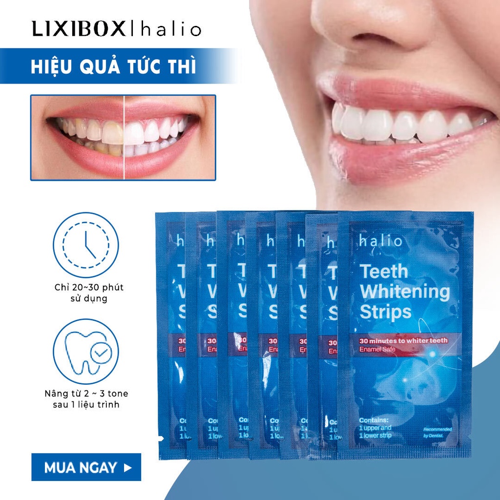 Combo Bàn chải điện Halio Midnight Blue và 7 Miếng Dán Trắng Răng Halio Teeth Whitening Strip