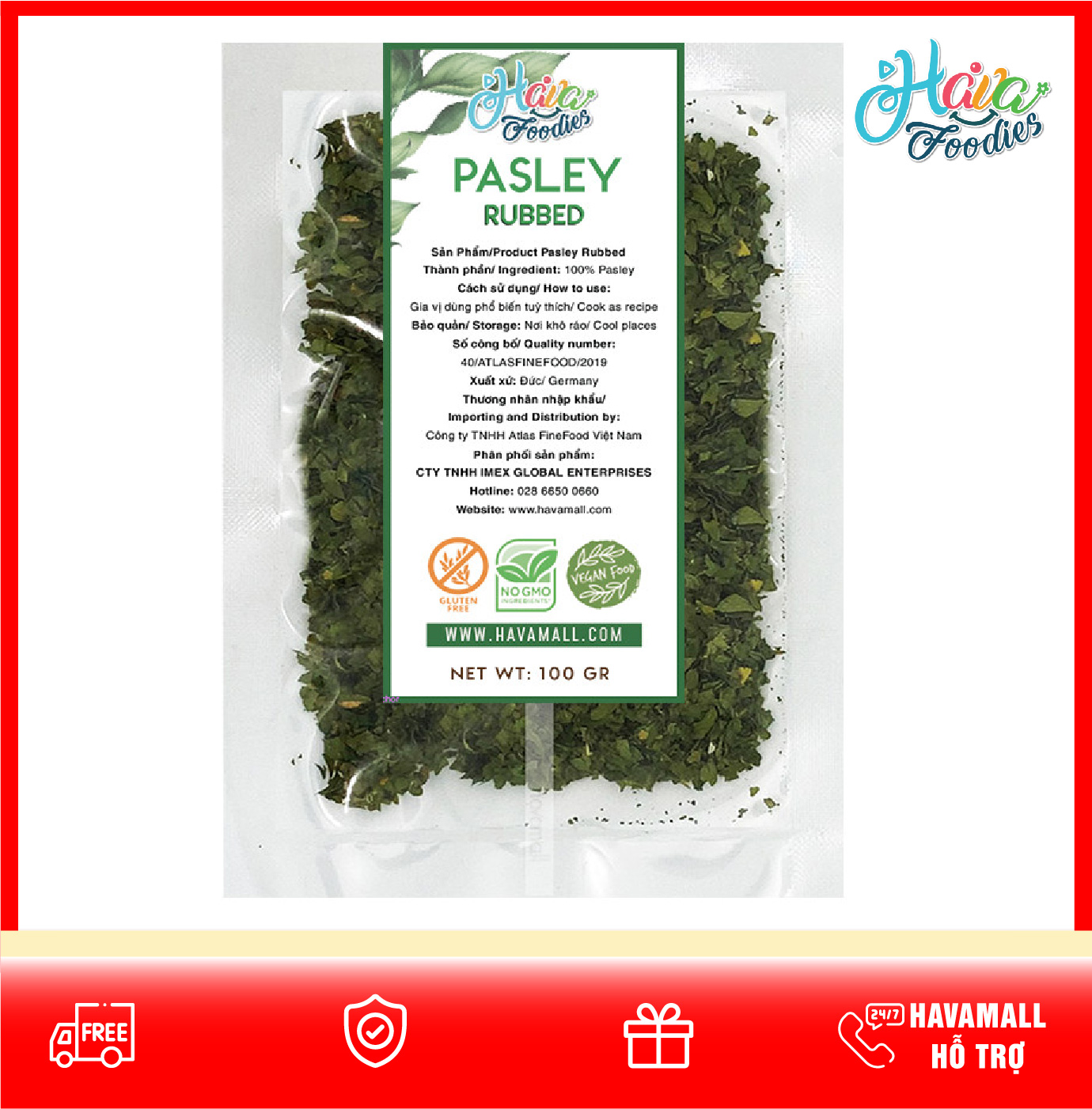 Mùi Tây Thương Hiệu Hava Foodies 100g – Dried Parsley