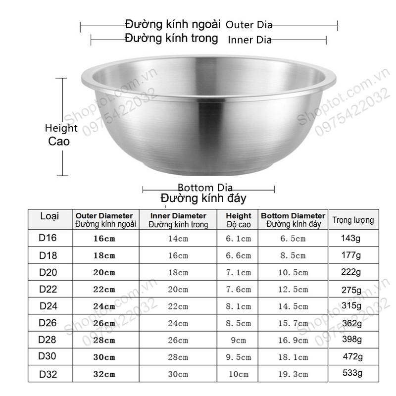 BÁT-TÔ BẰNG INOX 304 TRỘN BỘT LÀM BÁNH, ĐỂ ĐỒ ĂN ĐA NĂNG