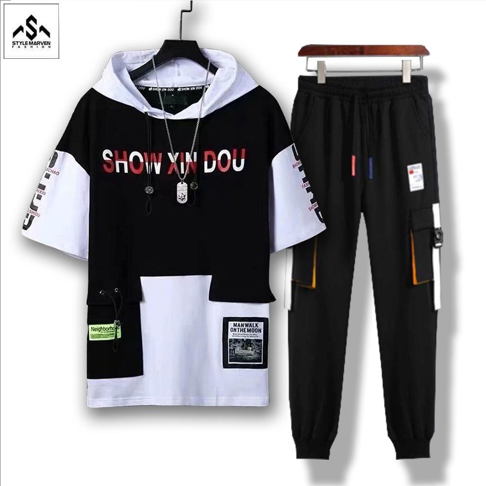 Bộ Quần Áo Thun Nam STYLE MARVEN Áo Ngắn Tay SHOW XIN DOU Kết Hợp Quần Jogger Túi Hộp - SET NAM 9000025C