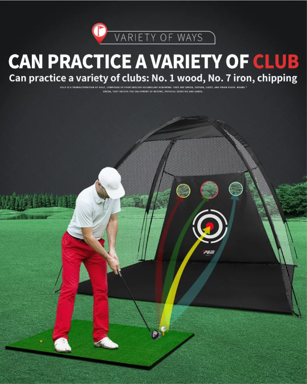 Lưới tập Swing golf di động : Thiết kế mới bổ sung lỗ tập Chip, hai màu lựa chọn.