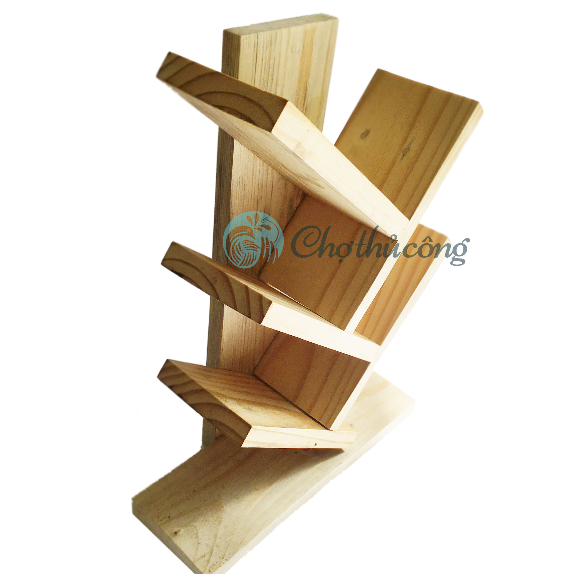 Giá sách để bàn - Kệ sách gỗ thông xương cá - Kệ sách để bàn học, bàn làm việc size S KT 35x20x14cm
