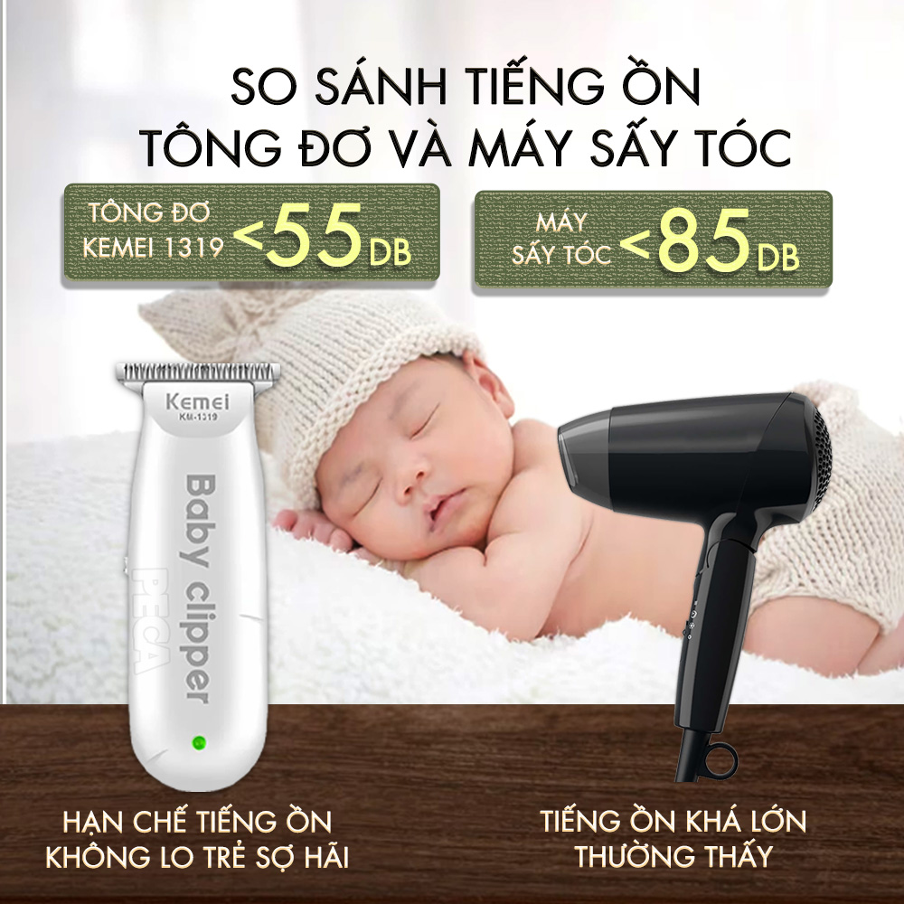 Hình ảnh Tông đơ cắt tóc mini Kemei KM-1319 chuyên dụng cắt tóc cho bé, trẻ em sơ sinh hoạt động êm ái hạn không tiếng ồn - Hàng chính hãng