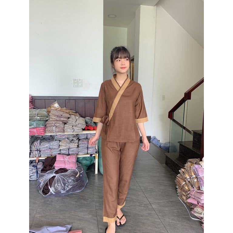 ĐỒ LAM ĐI CHÙA PHÁP PHỤC PHẬT GIÁO # xéo nhạt nơ viền to