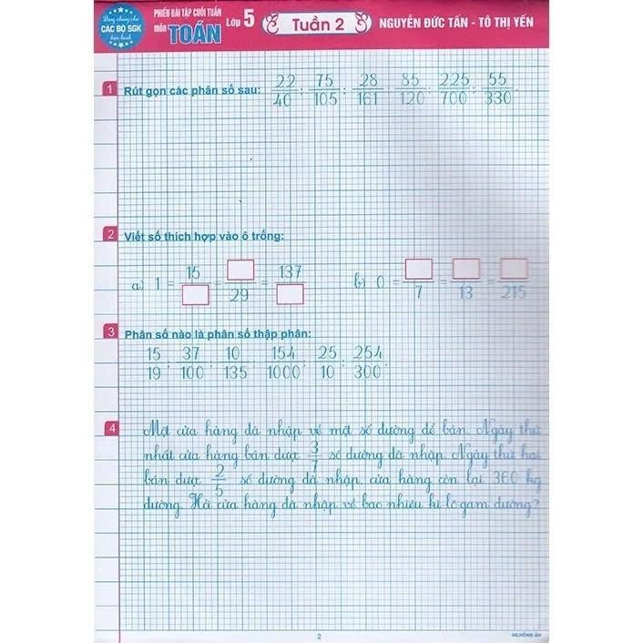 Sách - Phiếu Bài Tập Cuối Tuần Toán Lớp 5 - Dùng Chung Cho Các Bộ SGK Hiện Hành - Hồng Ân