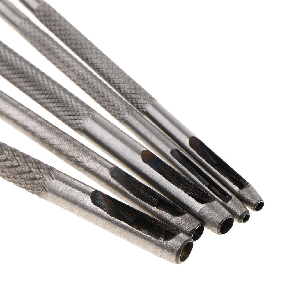 5 Pieces Leather Tool Puncher Hole Craft Set Metal Hollow Steel Puncher Belt
