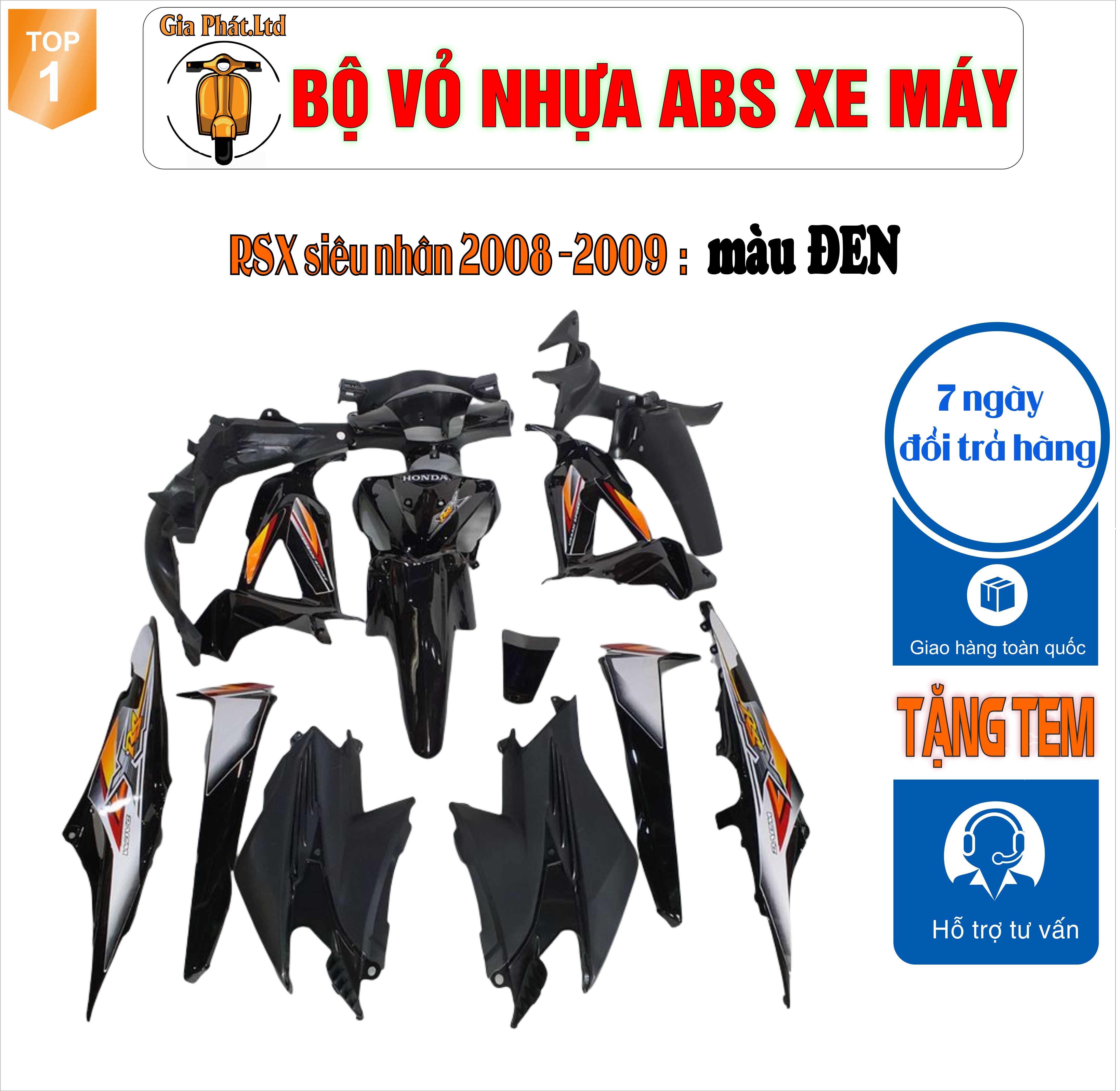 [TẶNG TEM] Bộ vỏ nhựa dàn áo màu ĐEN gắn xe wave RSX SIÊU NHÂN( MỚI ) -RSX 100 đời 2008 đến 2009 - nhựa cao cấp loại 1