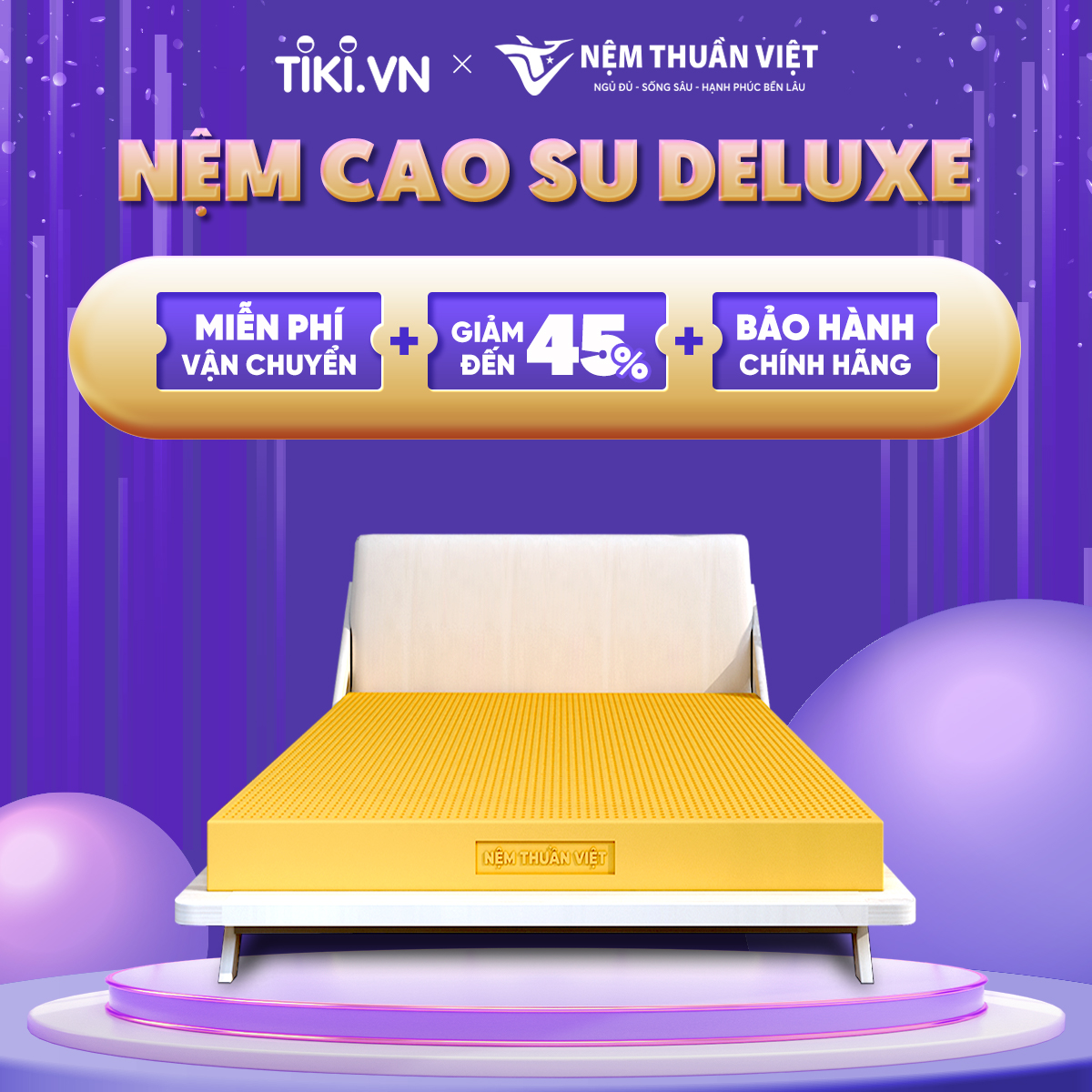 Nệm Cao Su Thuần Việt Deluxe 100% Cao Su Thiên Nhiên, Bền Bỉ, Thoáng Mát, Êm Ái - [Đầy đủ kích thước