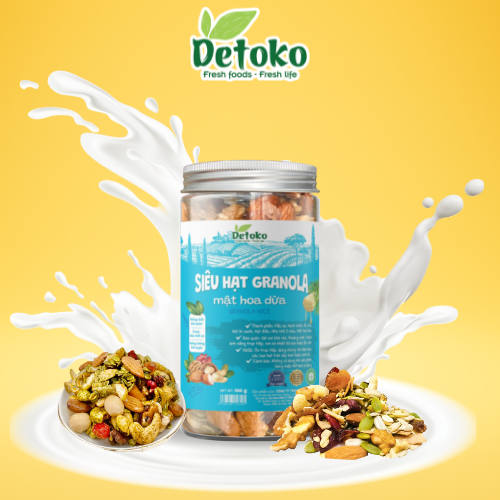 Granola siêu hạt mật hoa dừa không yến mạch 350g Detoko sản phẩm thuần chay