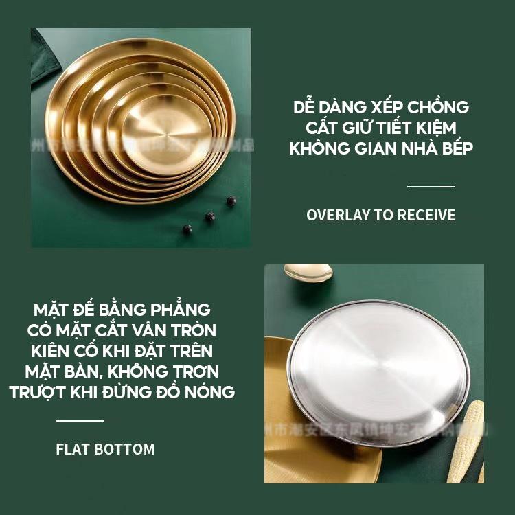 Dĩa Ăn Tròn Dĩa Đựng Trái Cây Hoặc Décor Bàn Ăn Bằng Inox Màu Bạc Và Vàng Sang Trọng Đủ Loại Kích Cỡ BXG-111