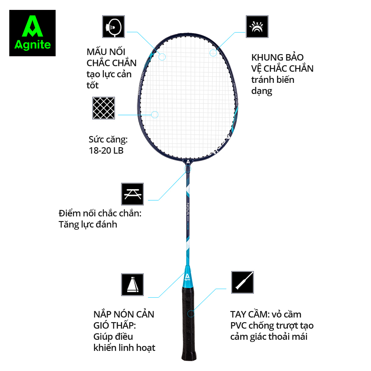 Cặp vợt cầu lông siêu nhẹ quấn cao su Agnite - 2 chiếc màu khác nhau - Kèm túi bao cao cấp - Phù hợp thể thao vận động - F2108
