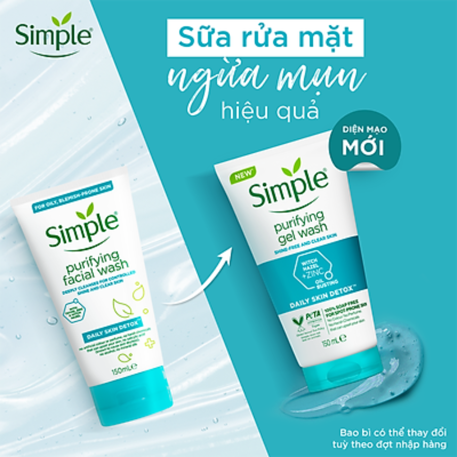 Sữa rửa mặt Simple giúp kiềm dầu và ngừa mụn hiệu quả - cho da mụn nhạy cảm 150ml
