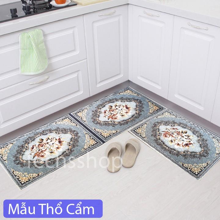 Bộ 2 Thảm Trải Sàn Nhà Bếp Có Chống Trơn Trượt Họa Tiết 3D Sôi Động - Thảm Thấm Nước Nhà Tắm