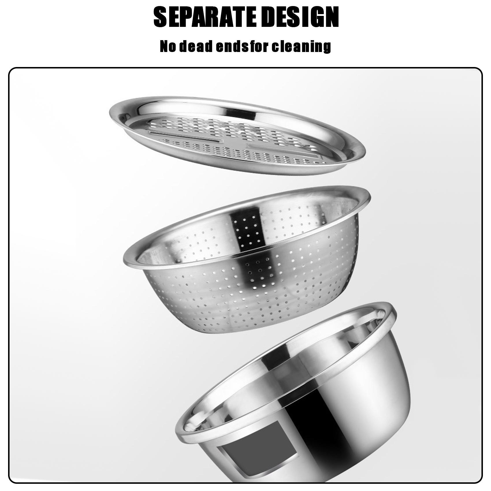 3 in 1 Kitchen Basin Grater Multipurpose Colander Slicer Cutter Shredder With Lid Stainless Steel Slicer