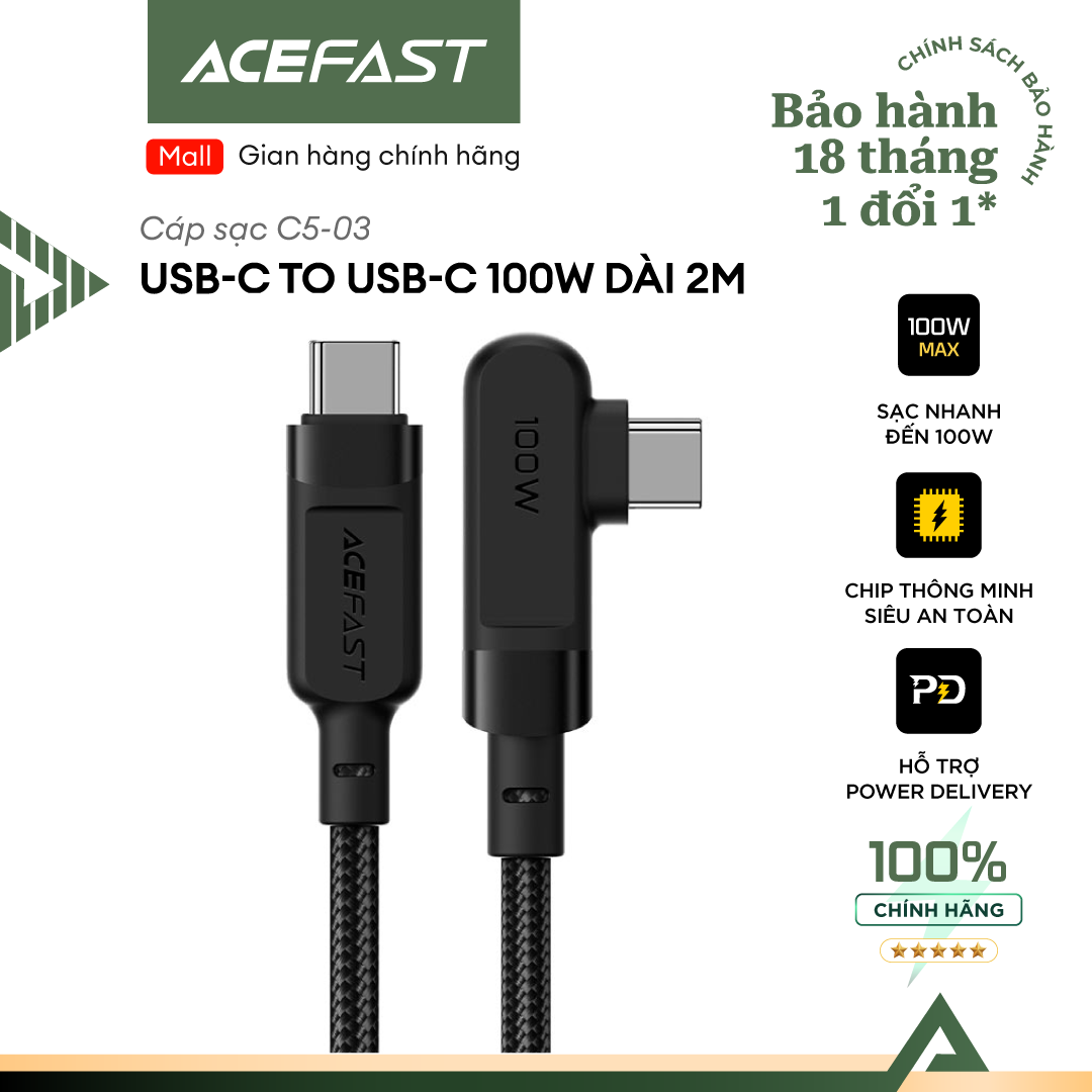 Cáp Acefast Type C to Type C 100W dài 2m - C5-03 Hàng chính hãng Acefast