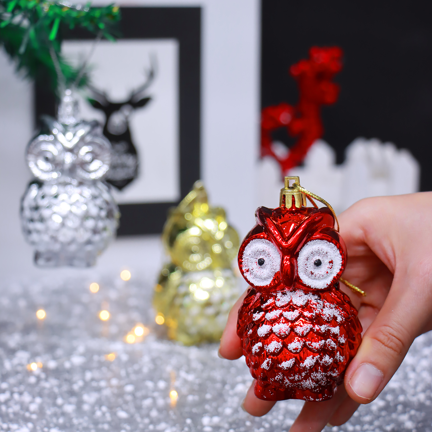 Set 2 Chim Cú E52 Treo Cây Thông Noel Phụ Kiện Trang Trí Giáng Sinh