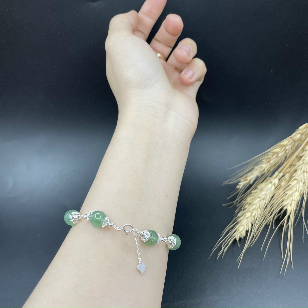 LẮC TAY ĐÁ THẠCH ANH DÂU XANH MIX BẠC S925